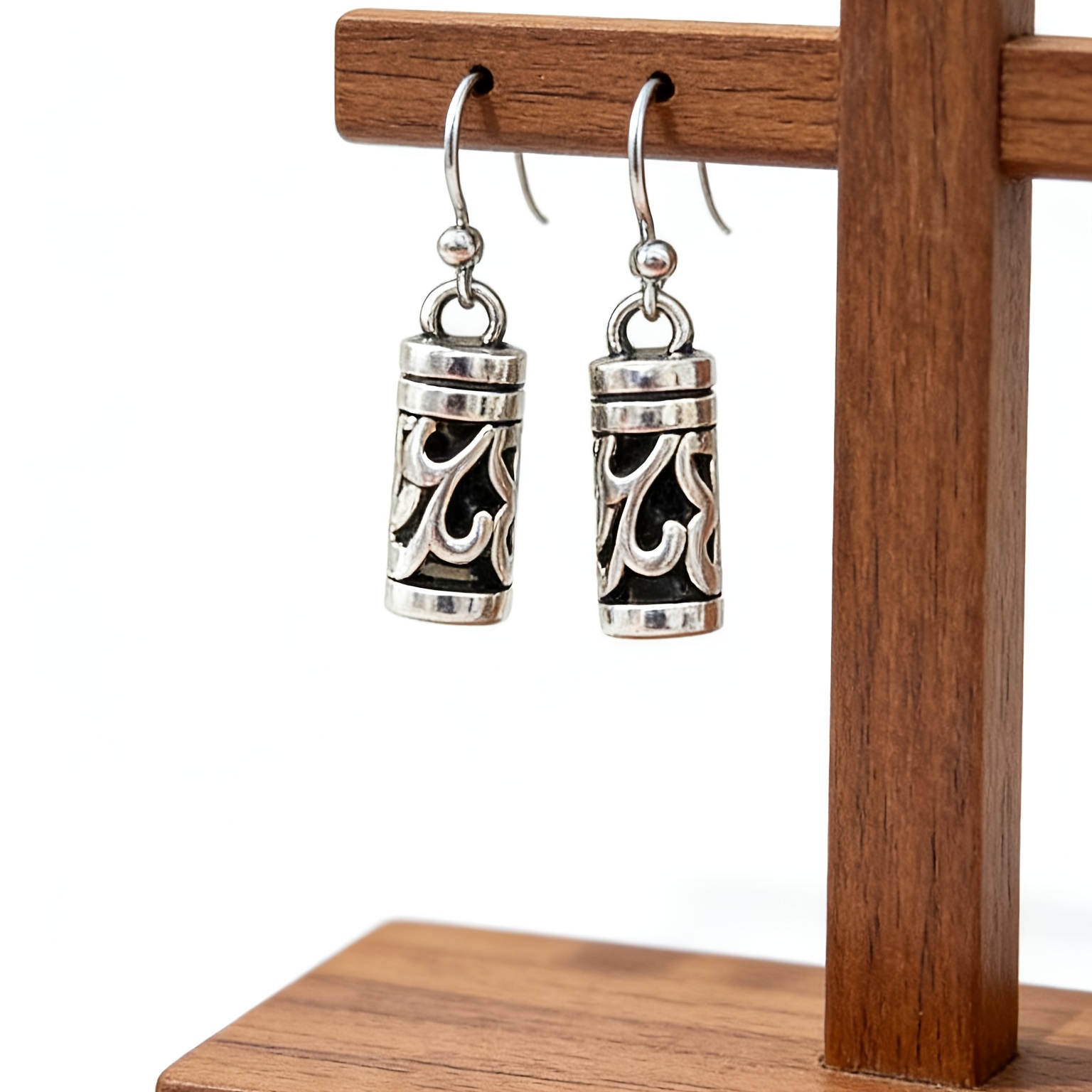 Vintage Bohemian Distressed Hollow Cylindrical Drop Earrings